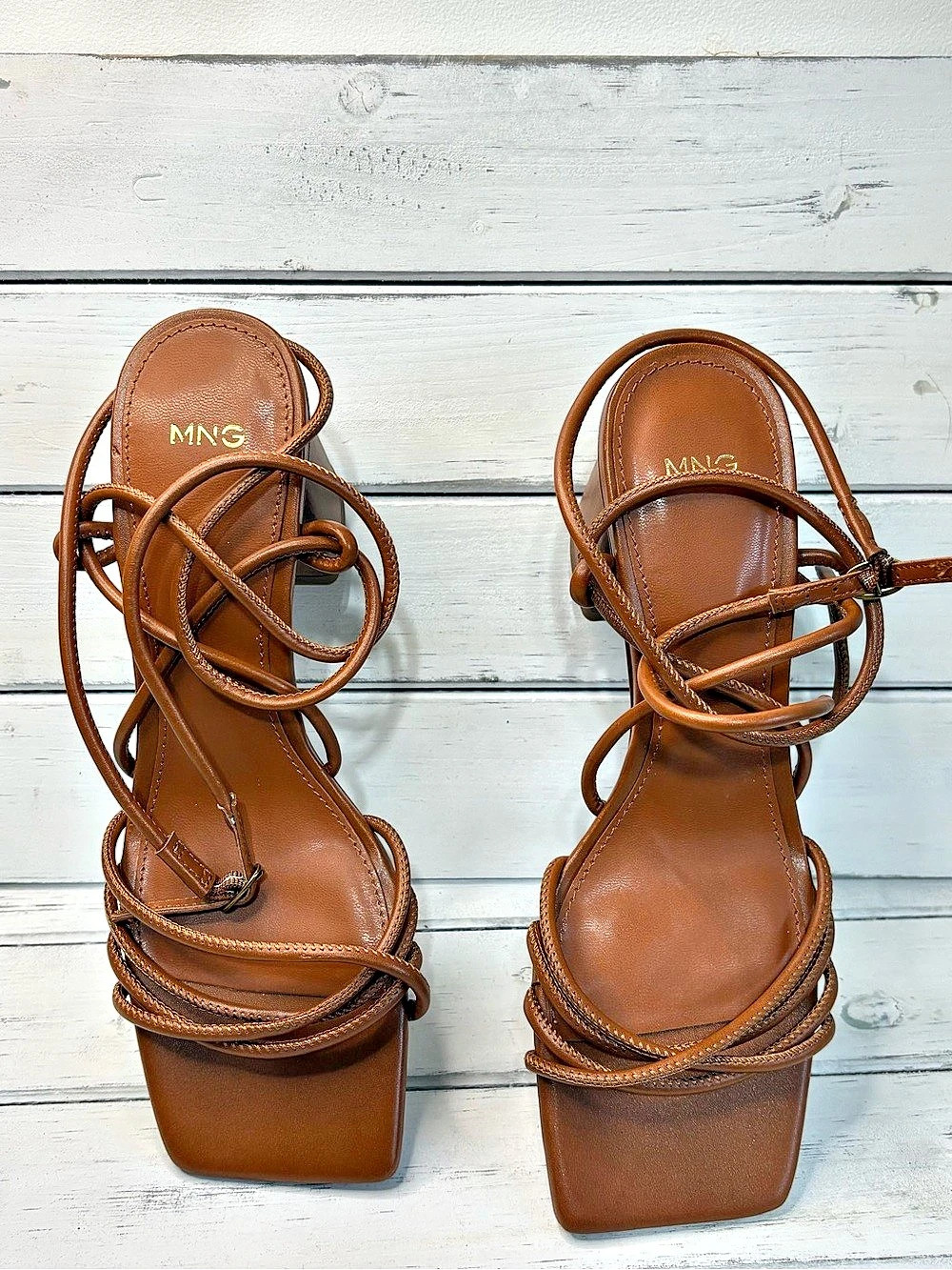 (310)MNG Strappy Block Heel Sandals in Brown EU 38
